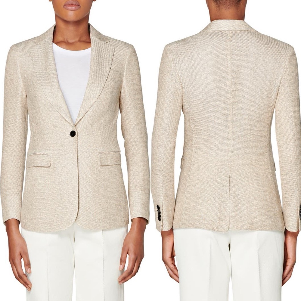 Suistudio Silk Linen Beige One Button Long Sleeve Blazer S (4-6)